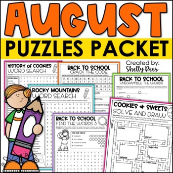 Preview of Back to School Word Search and Puzzle Packet August Puzzles & Mazes