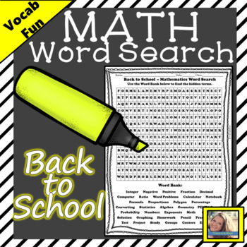 Preview of Back to School Math Word Search Digital Activity Distance Learning