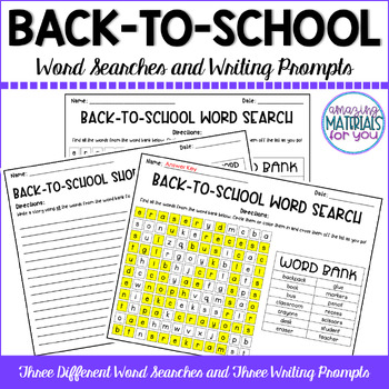 Preview of Back to School Printable Word Searches and Writing Prompts