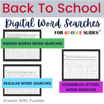 Preview of Back to School Word Searches for Google Apps™ 46 Puzzles Gr3-6 Digital