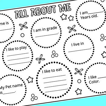 Back to School Worksheets, All About Me and First Day of School Activity