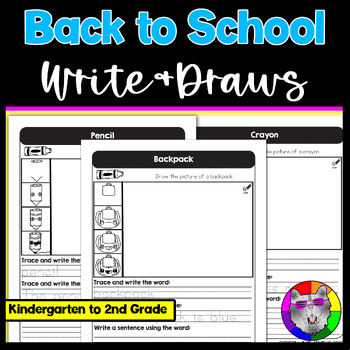 Preview of Back to School Directed Drawing and Writing Worksheets, Write & Draws K-2nd