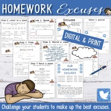 Back to School Writing Activities | Homework Excuses Unit