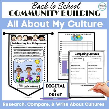 Preview of Back to School Writing Activity & Craft All About My Culture Research Project