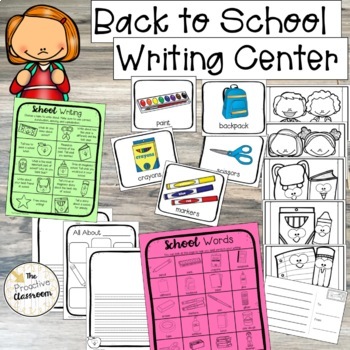 Preview of Back to School Writing Center, Word Wall Cards, Writing Prompts, Paper