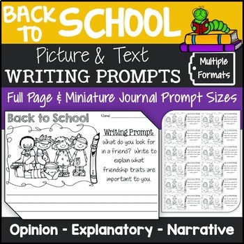 Preview of Back to School Writing Prompts Activity {First Week of School Writing Prompts}