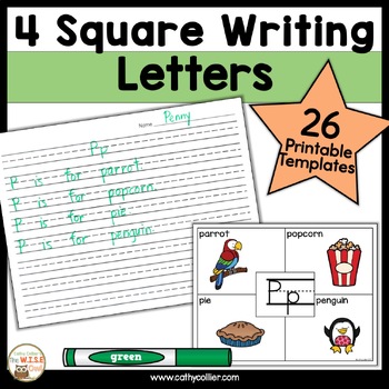Preview of Back to School Alphabet Writing Prompts K & 1st 4 Square Templates Letters SOR