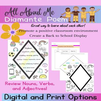 Preview of Back to School Writing- Student Name Diamante Poetry
