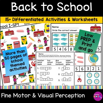 Preview of Occupational Therapy Back to School Writing and Math Activities and Worksheets