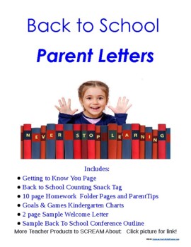 Preview of Back to School Parent Letters, Treats, homework folder, conference outline