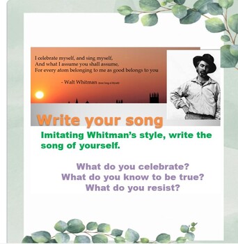 Preview of Back to School or End of Year Project - I Celebrate Myself Walt Whitman style!