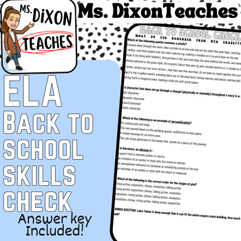 Preview of Back to School skills Check ELA (answer key included)