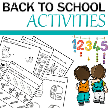 Preview of Back to school : Activities for first week of school / Coloring - Math - animals