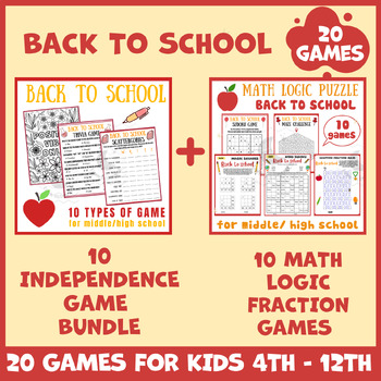 Preview of Back to school math puzzle worksheets icebreaker game brain breaks no low prep