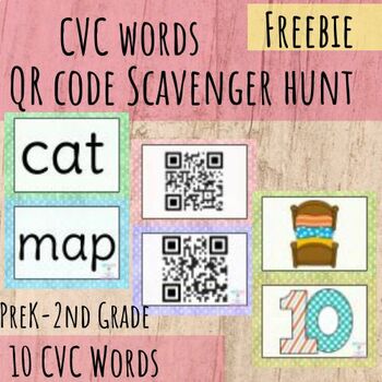 Preview of Back to school CVC words QR code Scavenger Hunt FREE