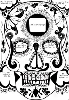 Preview of Back to school Day of the Dead colouring page