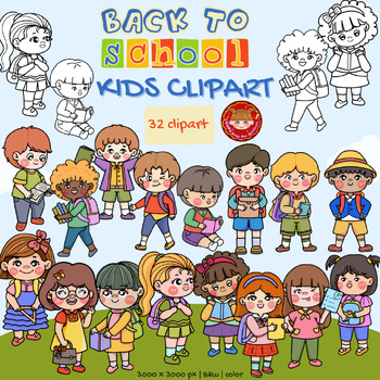 Preview of Back to school Kids with backpack clipart for first day of school