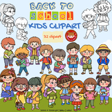 Back to school Kids with backpack clipart for first day of school