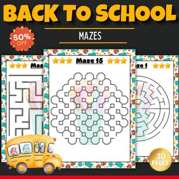 Preview of Back to school Mazes Puzzles With Solutions - Fun August September Activities