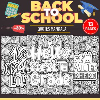 Preview of Back to school Quotes Mandala Coloring Pages  FOR FIRST GRADE- August Activities