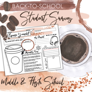 Preview of Editable Back-to-school Student Survey - Coffee-themed! MIDDLE & HIGH SCHOOL