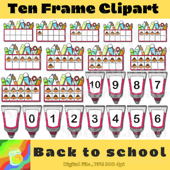 Preview of Back to school Ten frame template,Back to school Ten frame clipart