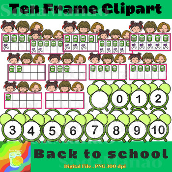 Preview of Back to school Ten frame template,Back to school Ten frame clipart