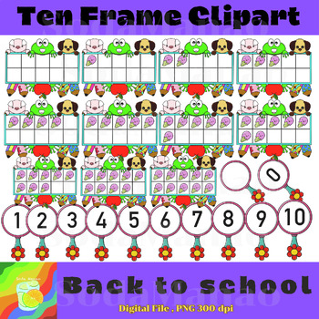 Preview of Back to school Ten frame template,Back to school Ten frame clipart