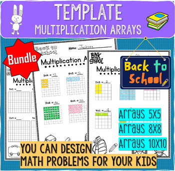 Preview of Back to school Theme Multiplication Arrays Worksheet | Bundle 5x5,8x8,10x10
