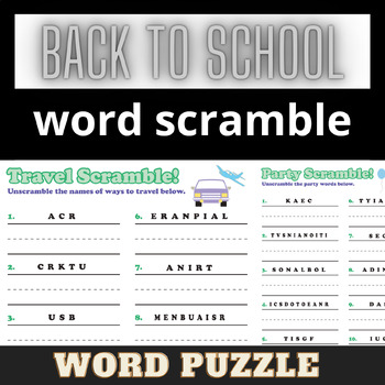 Preview of Back to school, Word Scramble, Word Puzzle