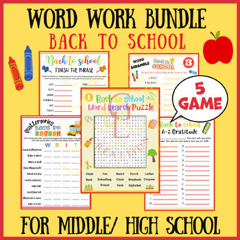 Preview of Back to school Word work BUNDLE writing crafts morning work middle high 9th 10th