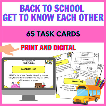Preview of Back to school activities - 65 GET TO KNOW EACH OTHER task cards