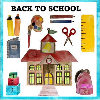 Preview of Back to School Clip Art {School Supplies Watercolour Clip Art}