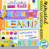 Back to school supplies themed animated Google Classroom h