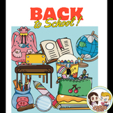 Back to school clipart, School supplies cute clipart set