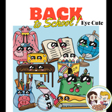 Back to school clipart, School supplies eye cute clipart set