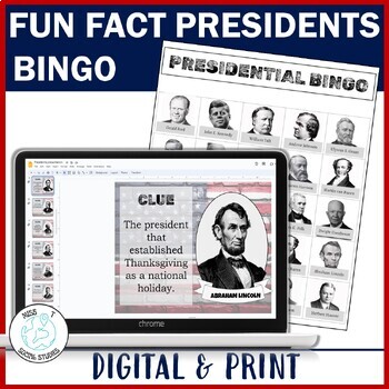 Preview of End of the year social studies activities President's Day Bingo game