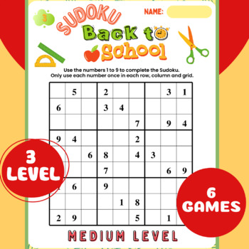 Preview of Back to school summer SUDOKU Math Logic Puzzles game brain break Pimary middle