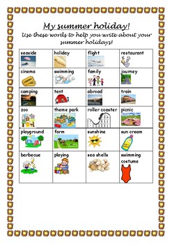Preview of Back to school summer holiday vocabulary sheet