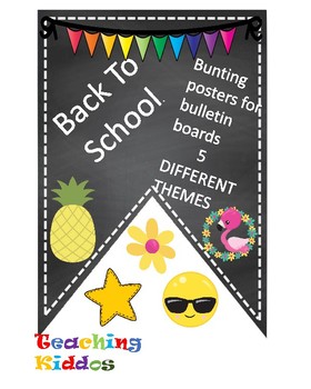 Preview of Back to school - theme pennants poster - emoji flower pineapple flamingo star