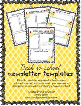 Preview of Back to school weekly newsletter and homework templates for teachers