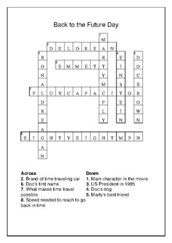 Back to the Future Day October 21st Crossword Puzzle Word Search Bell