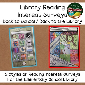 Preview of Back to the School Library! Reading Interest Surveys - 6 Options EASY NO PREP!