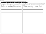 Background Knowledge, Prior Knowledge Worksheet