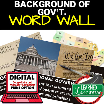 Preview of Background of Government Word Wall and Activity Pages Civics Word Wall