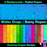 Rain Clip Art Backgrounds | Digital Papers with Water Drops