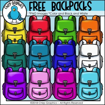 Preview of FREE Backpack Multicolor Clip Art Set - Chirp Graphics