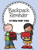 Backpack Reminder - Crazy Hair Day (English / Spanish)