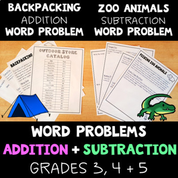 Preview of Backpacking and Feeding Zoo Animals - Addition and Subtraction Word Problems