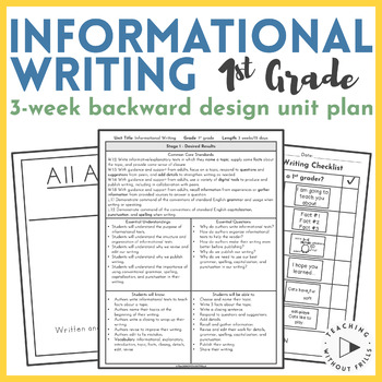 Preview of 1st Grade Informational Writing | Backward Design Unit Plan + Materials